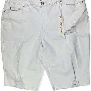 Eighty Eight Women’s Plus Size White Distressed Raw Edge Bermuda Shorts